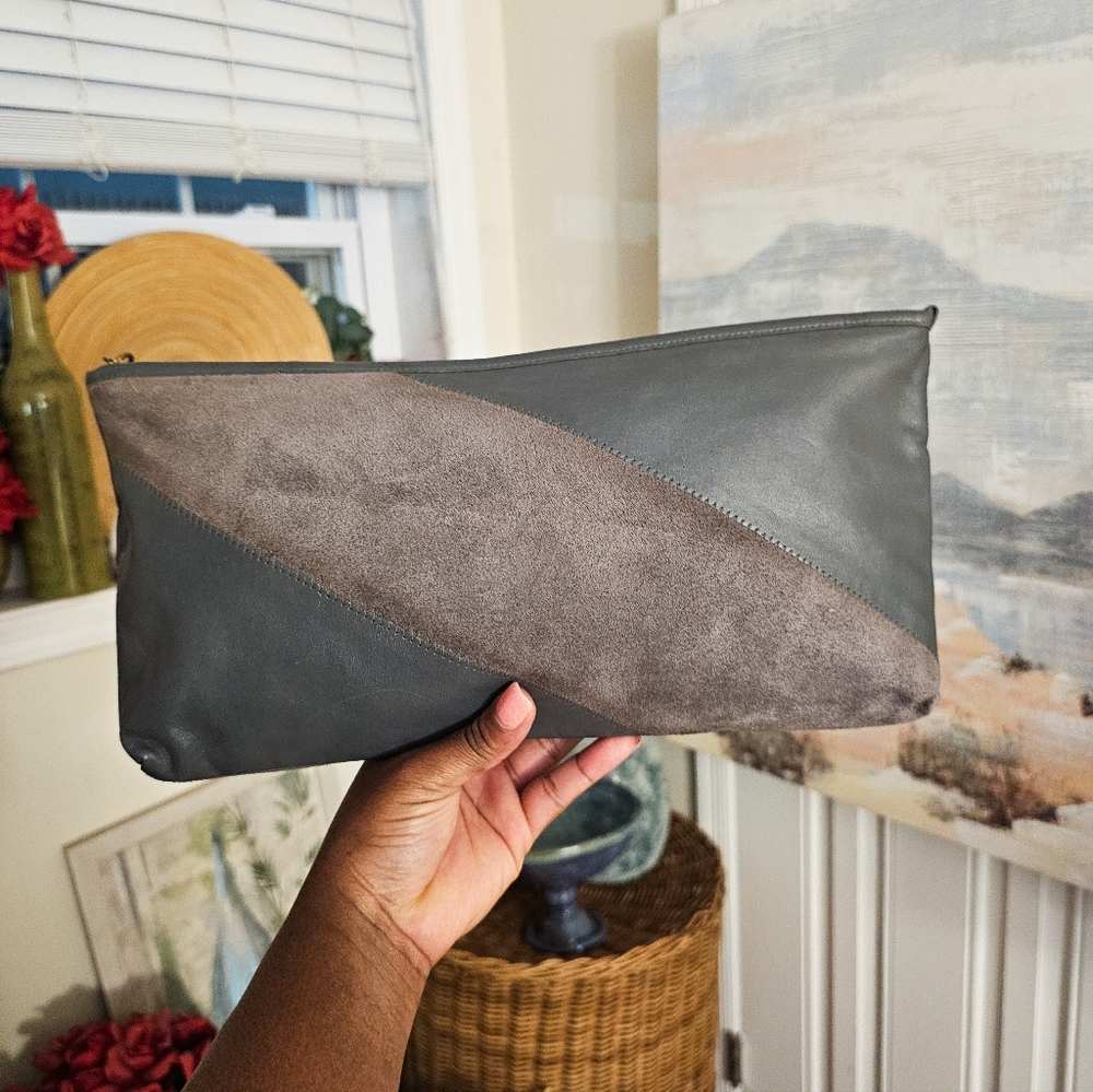 Vintage Etra Suede & Leather Grey Statement Wristlet Clutch – Large